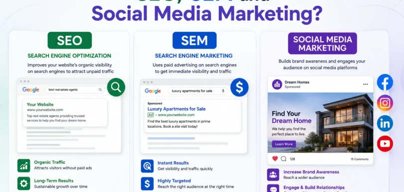 SEO vs SEM vs social media marketing