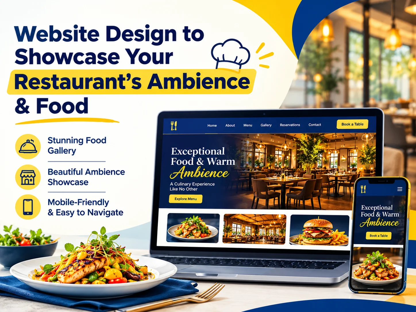restaurant website design to showcase ambience and food