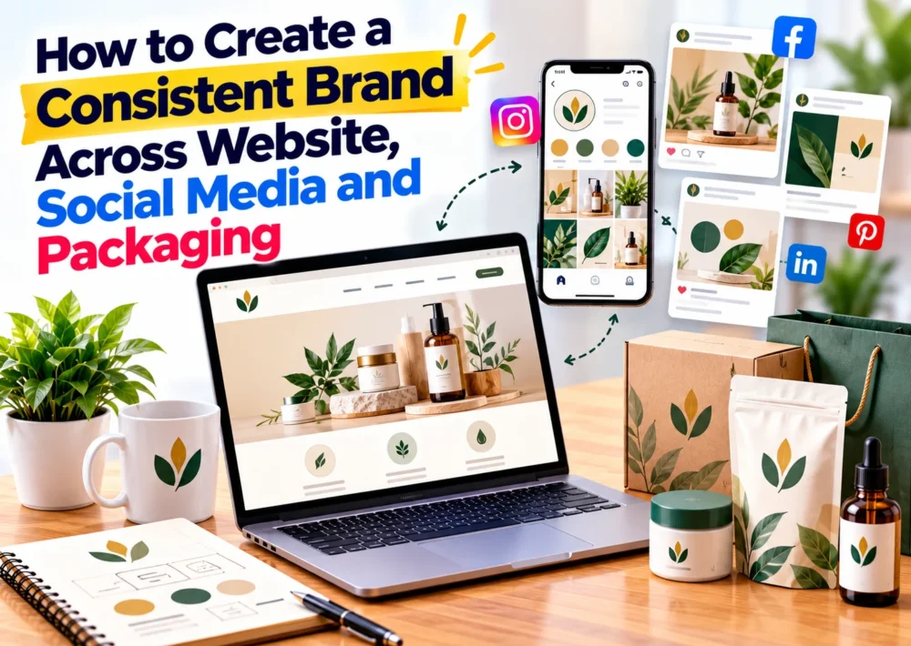 consistent brand across website social media and packaging