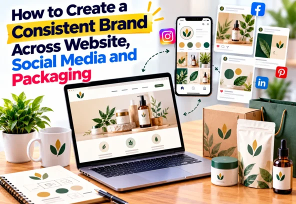consistent brand across website social media and packaging