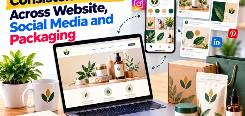 consistent brand across website social media and packaging